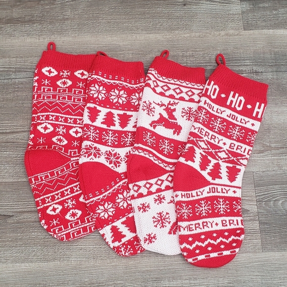 4 thick knit red and white christmas stockings NWNT - Picture 1 of 7